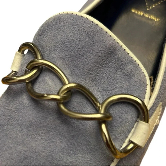 Valentina Rangoni Pale Ocean Blue Suede Silver Chain Detail Slip On Loafer Flats - Picture 6 of 12